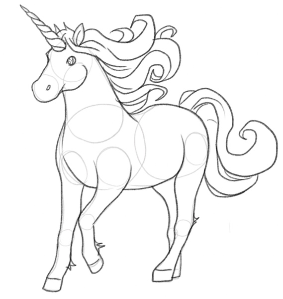 The unicorn’s mane is added to the sketch.​