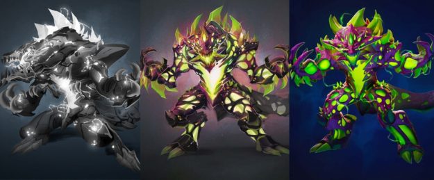 Different versions of Raze's design.