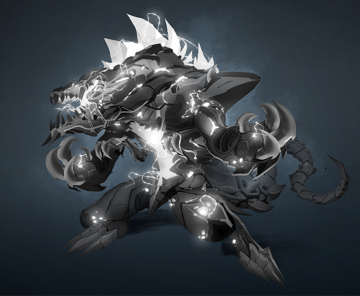 A black-and-white ink design of Raze.