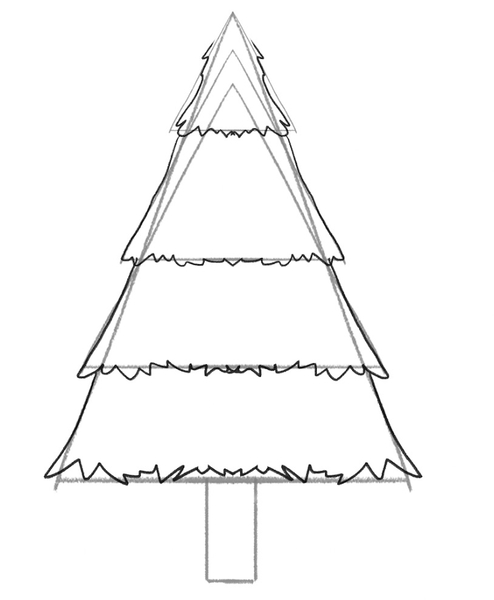 The outline of the entire Christmas tree is softened with wavy lines. 