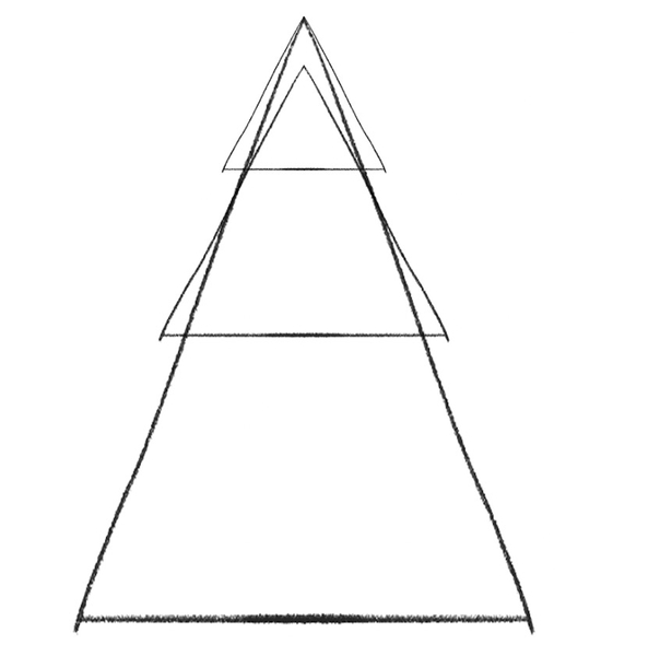 A large isosceles triangle with two small triangles added to its surface.