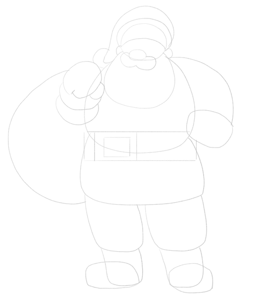 The outline of Santa’s belt is added to the sketch.​