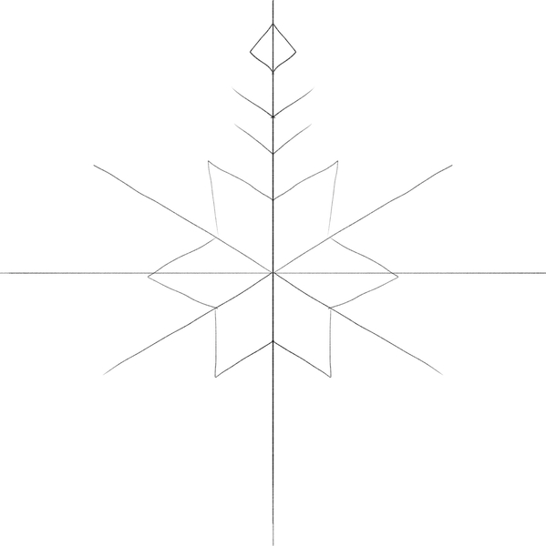 Ornaments added to the top of the vertical line that goes through the middle of the snowflake.​