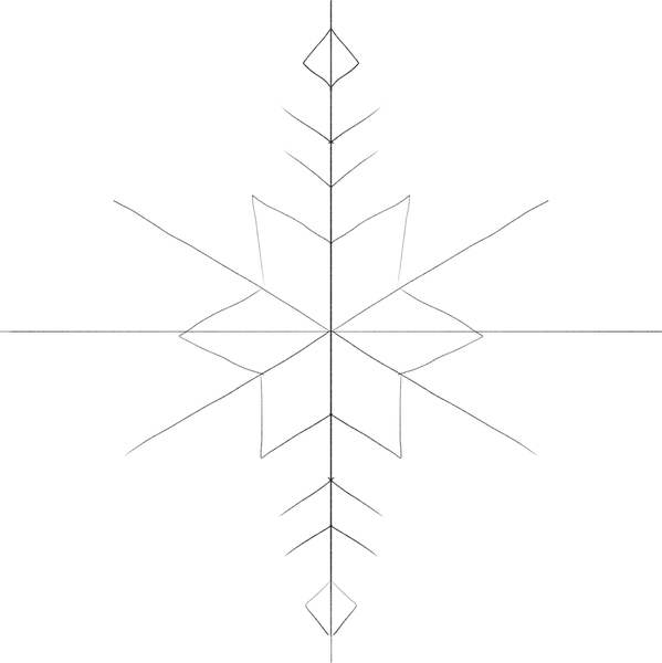 Ornaments added to the bottom of the vertical line that goes through the middle of the snowflake.​