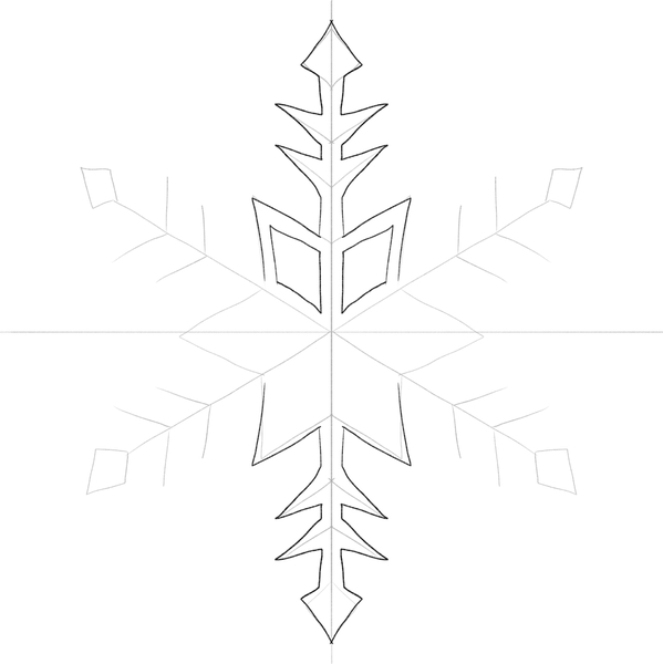 Outlined bottom of the vertical line of the snowflake.​
